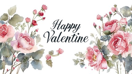A watercolor illustration capturing the joy of Valentine's Day, complete with flower and floral decorations.
