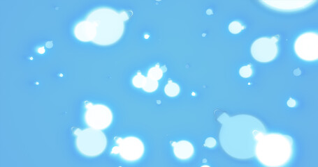 Christmas festive bright New Year background from white glowing winter beautiful falling flying patterns of Christmas tree toys balls on a blue background