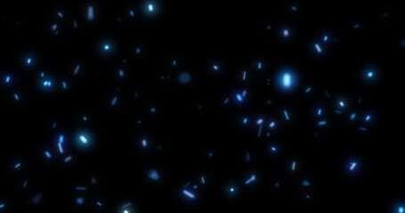 Obraz premium Abstract bright background of flying blue glowing light fire sparks from a fire on a black background
