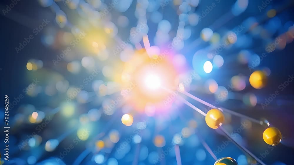 Poster closeup of a highly magnified view of a nucleus as it absorbs energy, with a prism effect adding a k