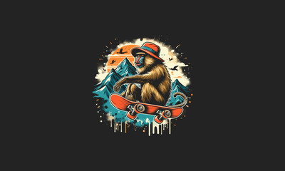 Fototapeta premium monkey playing skateboard on mountain vector artwork design