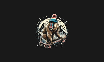 monkey playing skateboard on mountain vector artwork design