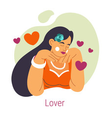 Jungian archetype of lover, woman in love vector