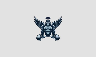 gorilla with wings muscle vector mascot design - obrazy, fototapety, plakaty