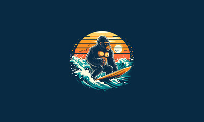 gorilla playing surf vector artwork design - obrazy, fototapety, plakaty