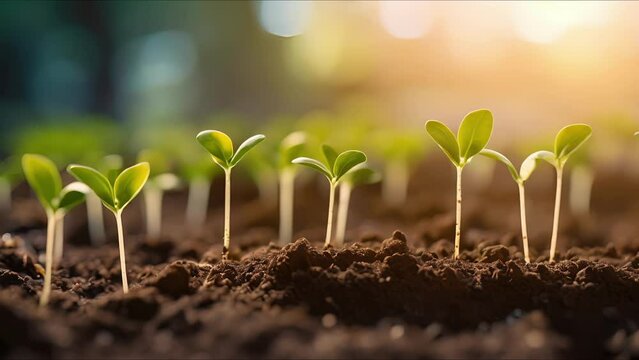 Closeup of tiny sprouts emerging from nutrientrich soil in a vertical farm.
