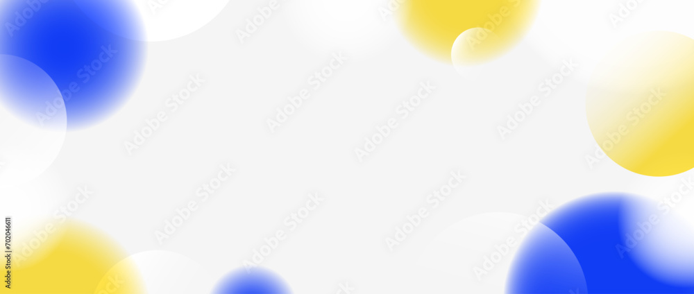 Poster soft matte sphere background. blue, yellow, white floating bubble ball wallpaper. blur gradient circ