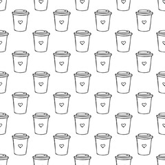 Seamless pattern with cute cup of tea or coffee doodle for decorative print, wrapping paper, greeting cards, wallpaper and fabric