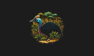 cassowary on forest vector illustration artwork design