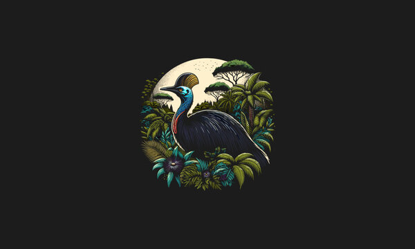cassowary on forest vector illustration artwork design