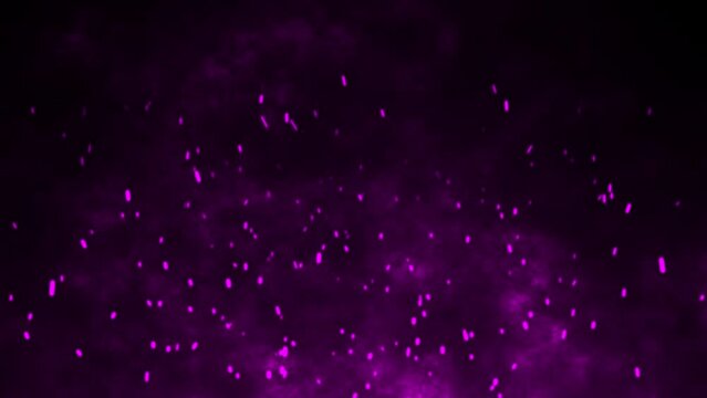 3D animation motion flames fiery hot ember sparks firework glow flying burning particles on black background visual effect 4K pink purple