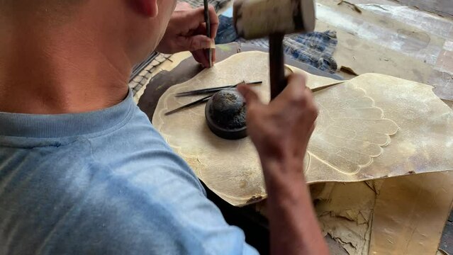 Process of making Wayang shadow puppet
