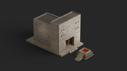 Zerubbabel's Temple, or the old second temple, built during the days of Ezra and Nehemiah. Old Testament Bible imagery religious concept. 3d rendering illustration. Jewish tradition ancient sanctuary.