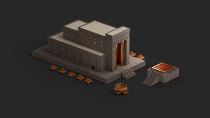Solomon's Temple, or the First Temple, built by the son of David. Old Testament Bible imagery religious concept. 3d rendering illustration. Jewish tradition ancient sanctuary.