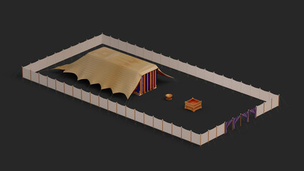 3d rendering illustration of Bible sanctuary in the wilderness, Old Testament scripture structure of tabernacle, as described in the book of the Exodus.