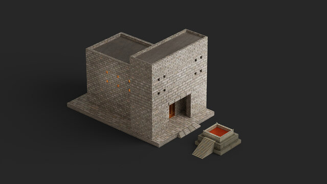 Zerubbabel's Temple, or the old second temple, built during the days of Ezra and Nehemiah. Old Testament Bible imagery religious concept. 3d rendering illustration. Jewish tradition ancient sanctuary.