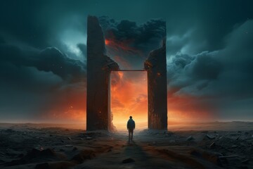Illustration of Magic portal with mystical gate in a mysterious place - obrazy, fototapety, plakaty