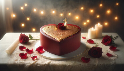 Valentine's Day art, Heart-Shaped Cake with Roses for Romantic Celebration - 702051850