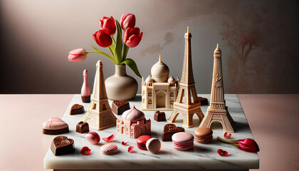 Valentine's Day art, World Landmarks and Tulips in Chocolate and Pastry Art - 702051872