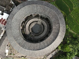 Fujian Tulou, set amongst rice, tea and tobacco fields.