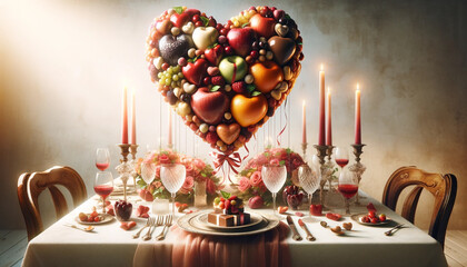 Valentine's Day art, Heart-Shaped Fruit Arrangement for Romantic Dinner - 702052264