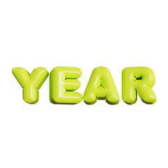 Year 3D Rendering Green Lime Balloon Text Label