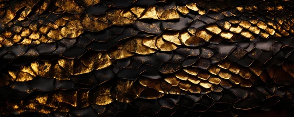 Foto op Canvas Close up golden and dark snake scales backgrounds © Instacraft.Studio