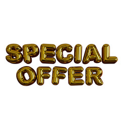 Special Offer 3D Rendering Golden Balloon Text Label