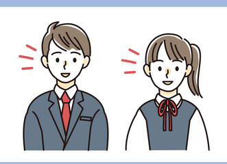 ハキハキと挨拶をする学生 男女 中学生 高校生 イラスト 素材