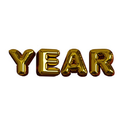 Year 3D Rendering Golden Balloon Text Label
