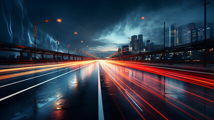 long exposure of vehicles passing on the road, realistic, ultra HD, detailed, 8k --ar 16:9...