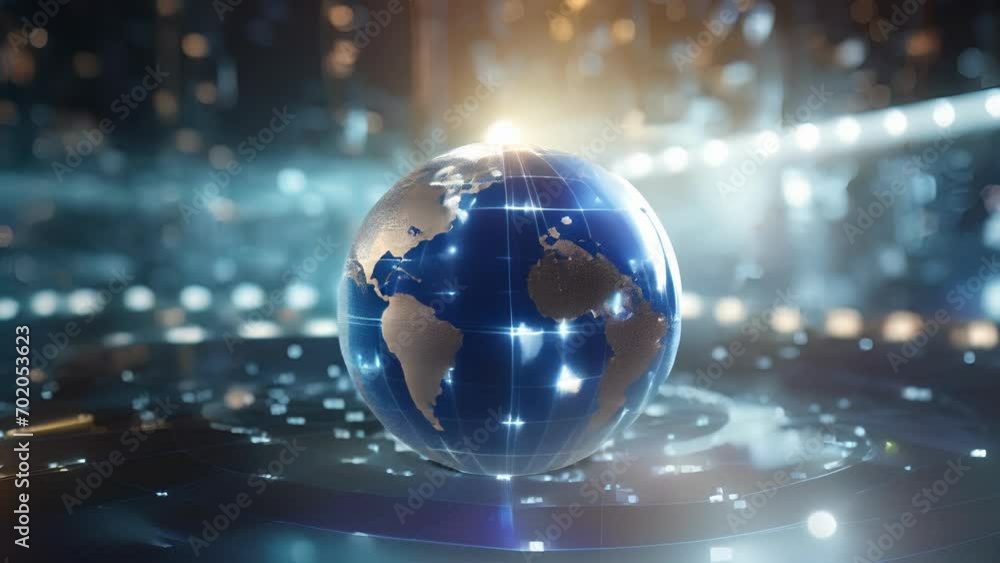 Poster a digital globe dotted with various cyber attack icons, showcasing the global scope of cybersecurity