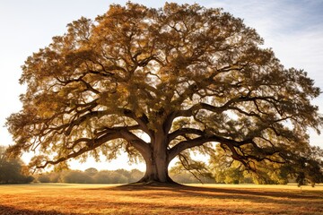 Old oak tree in the park at sunrise. California, USA, AI Generated