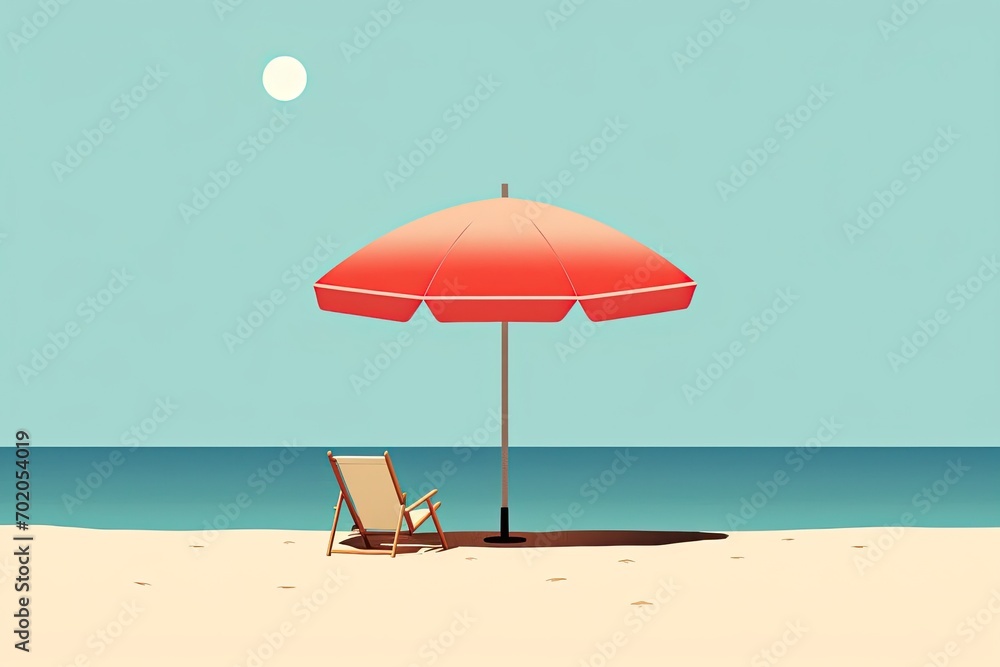 Poster beach umbrella and chair on the sand. vector illustration, ai generated