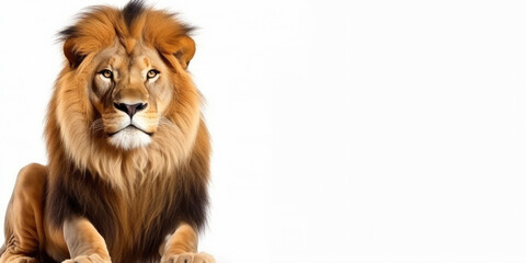  Lion on a white background ,lion  looking at the camera,vopy space