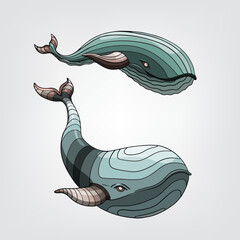 Vector illustration of isolated cartoon whales