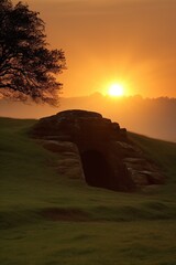 Fototapeta na wymiar Sunrise over a megalithic tomb 