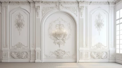 Poster Luxury white wall design bas-relief with stucco mouldings roccoco element © PNG