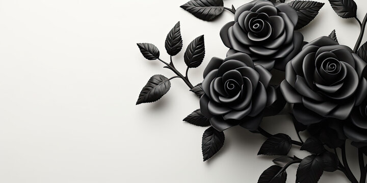 black rose on white background,copy space 