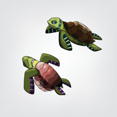 Vector illustration of isolated cartoon turtles