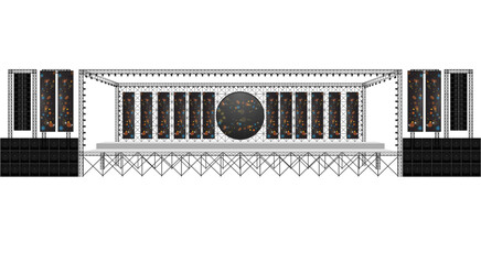 white stage and speaker with spotlight on the truss system on the white background	
