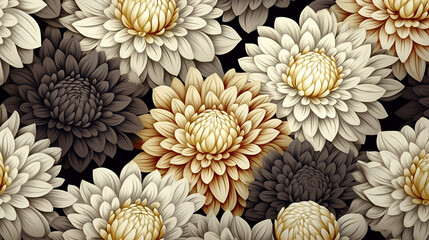 vintage luxury seamless floral background with golden dahlia