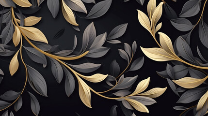 vintage luxury seamless floral background with golden leaves