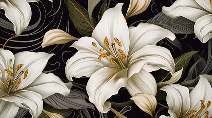 Fototapeten vintage luxury seamless floral background with golden lily © Aura
