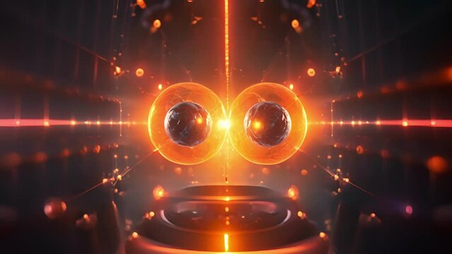 Closeup of the moment of impact as the nucleus splits into two, revealing the power and potential of nuclear energy.