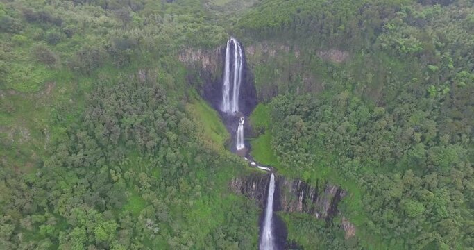 Aerial drone footage Karuru Waterfalls Abedares Kenya