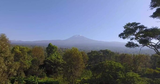 Aerial stock footage Mt Kilimanjaro from Moshi Tanzania