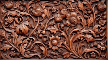 flower and floral wood carving ornament pattern background