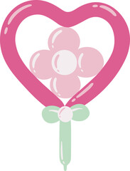 Cute Flower And Heart Twisted Balloons Isolated Illustration