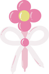 Cute Daisy Flower Twisted Balloons Ribbon Isolated Illustration